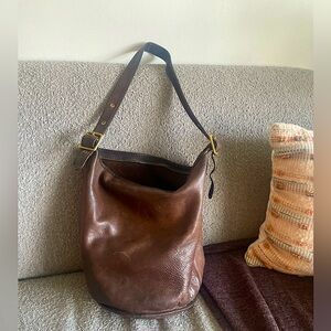 Vintage Coach Duffle Sac 9085 Brown Leather Bucket Tote Bag - Made In USA